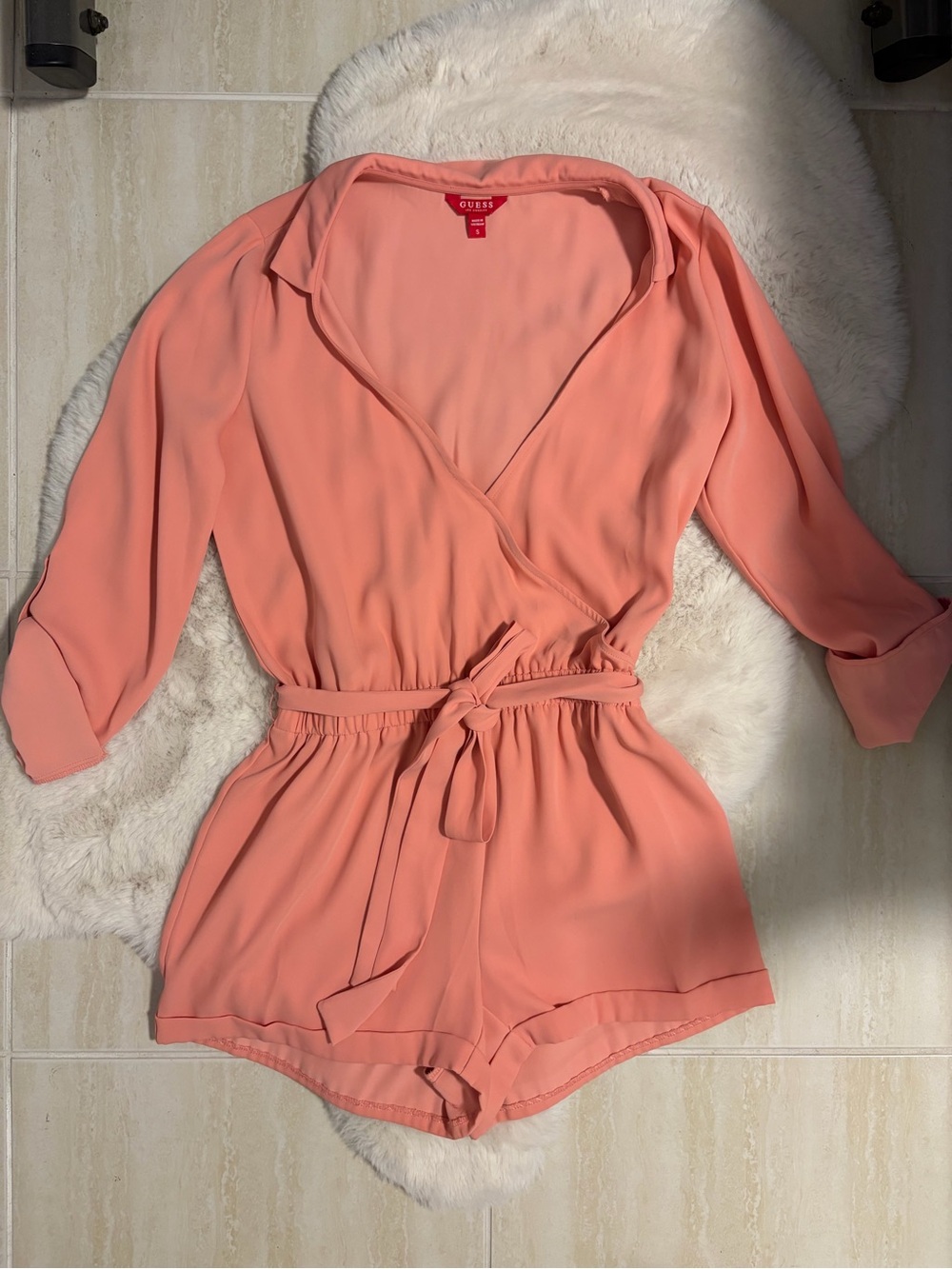 Guess Peach Tie-Waist Wrap Romper - S